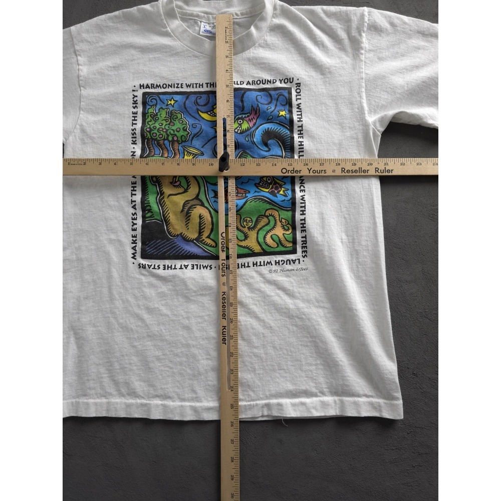 Vintage 1990s Harmonize With The World Around You Human-i-tees White T-shirt L - Picture 7 of 8